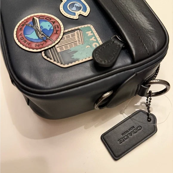 Coach Men’s Crossbody Bag with Travel Patchwork – Black/Navy Leather New! - Picture 3 of 9